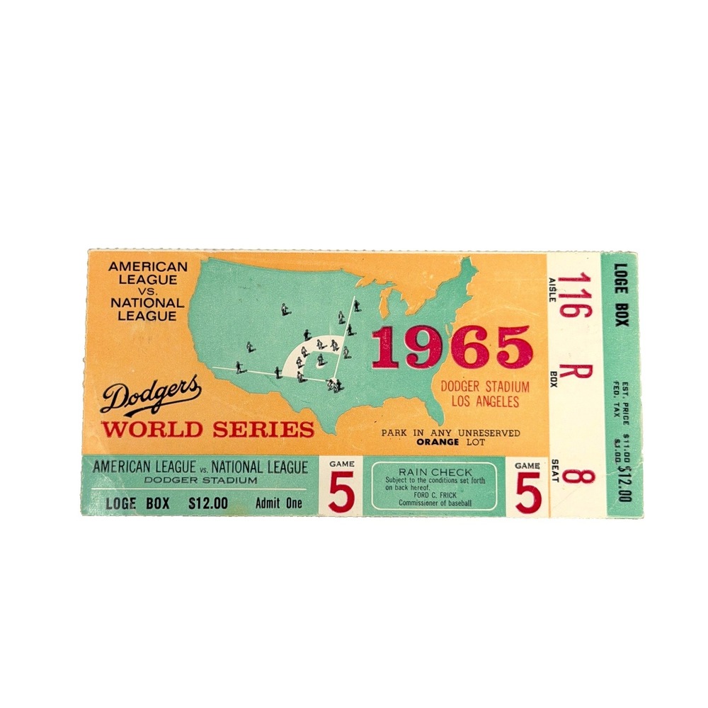 1965 World Series Game 5 Ticket Stub Sandy Koufax 10K 4-Hit Shutout Dodgers